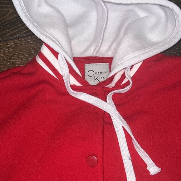 ORANGE KISS.. button-down sweatshirt with hood - warm sz S —————-essentials - Picture 4 of 6